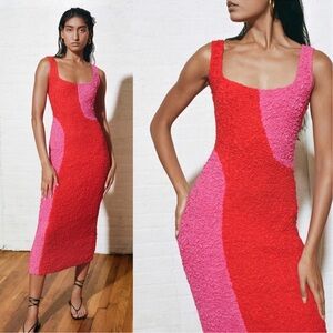 Mara Hoffman Vibrant Red and Pink Textured Midi Dress